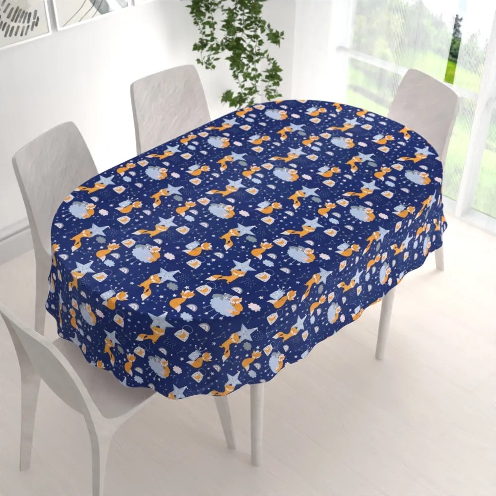 Biante Detský bavlnený oválny obrus Sandra SA-281 Líšky na večernej oblohe 100x140 cm