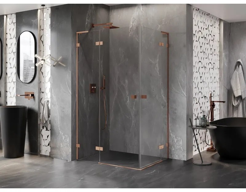 Mexen Lunar, L Duo výklopný sprchový kút 105 x 95 cm, 8mm číre sklo, profil medená matná, 834L-105L-095P-65-00