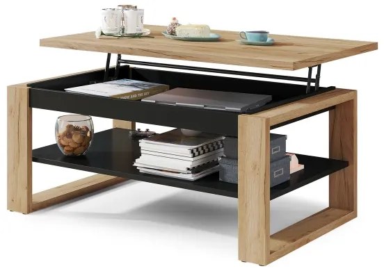 Konferenčný stolík so zdvíhacou doskou a policou NEA dub craft/čierna