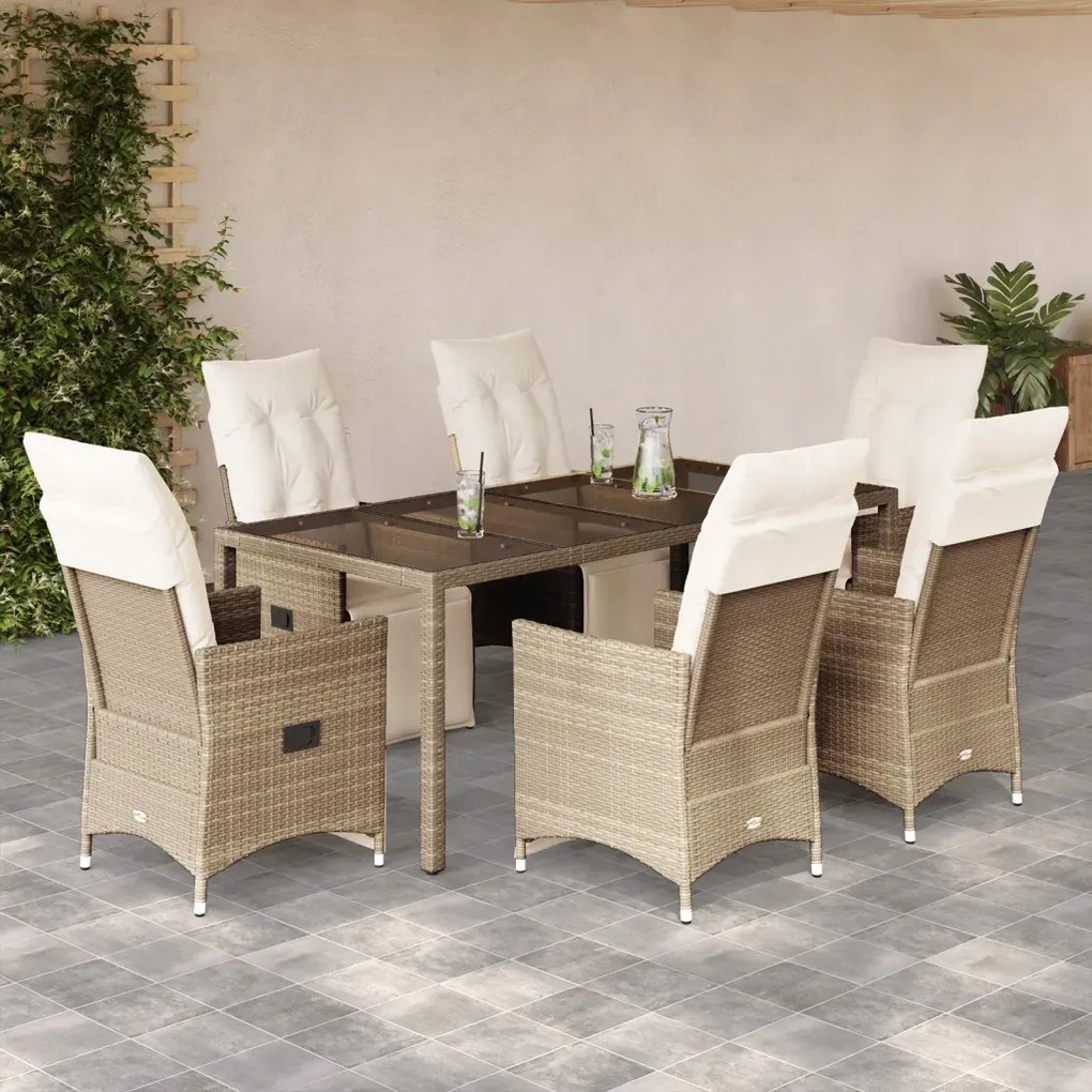vidaXL 7-dielna záhradná bistro súprava s vankúšmi béžová polyratan
