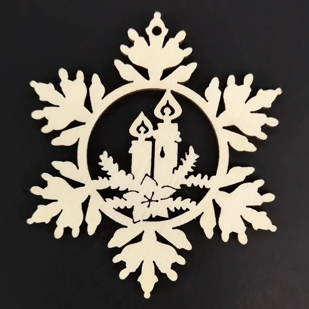 AMADEA Drevená ozdoba vločka so sviečkami 6 cm