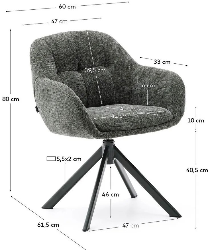 Tmavozelené čalúnené jedálenské kreslo s podrúčkami Dorina – Kave Home