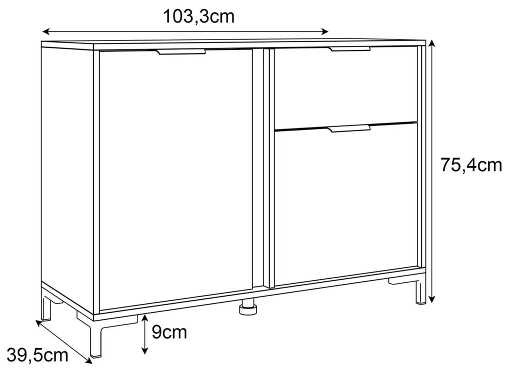 KOMODA LOREEN TMAVOŠEDÁ + ZLATÁ SO ŠUPLÍKOM NA NOŽIČKÁCH 103 cm