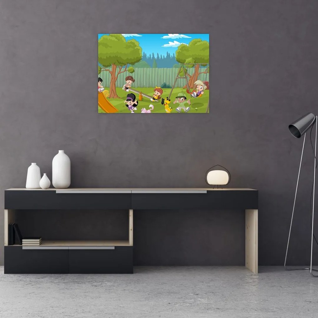 Sklenený obraz - Deti na ihrisku (70x50 cm)