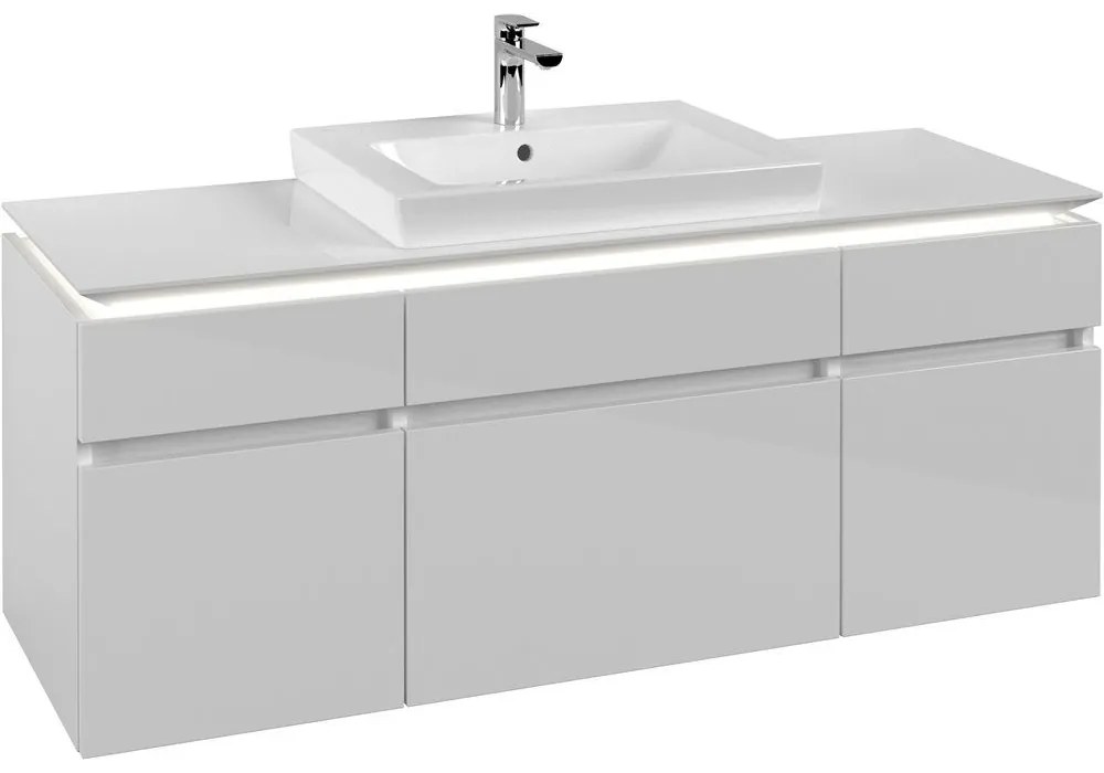 VILLEROY &amp; BOCH Legato závesná skrinka pod umývadlo (umývadlo v strede), 5 zásuviek, s LED osvetlením, 1400 x 500 x 550 mm, Glossy White, B685L0DH