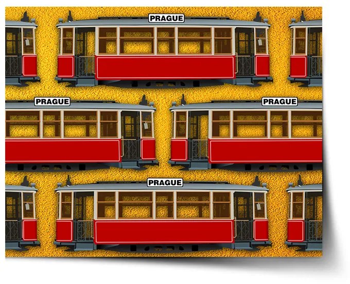 Sablio Plagát Pražské historické električky Žltý Pattern - 60x40 cm