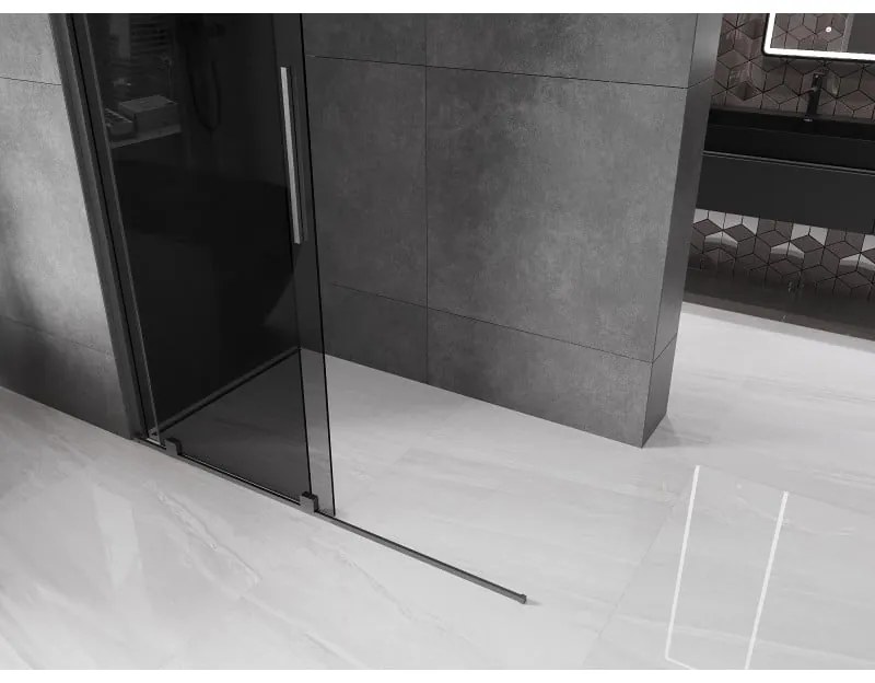 Mexen Velar, sprchová zástena s posuvnými dverami Walk-in 140 x 200 cm, 8mm šedé sklo, grafit brúsený, 871-140-000-43-66