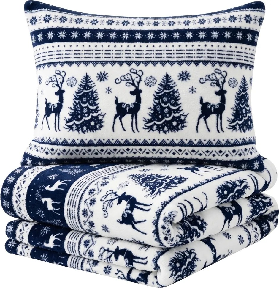 Obliečky mikroplyš WINTER DEER VELVET modré
