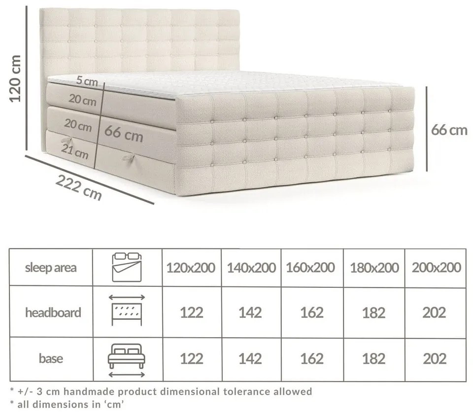 Béžová boxspring posteľ s úložným priestorom 160x200 cm Blend – Maison de Rêve