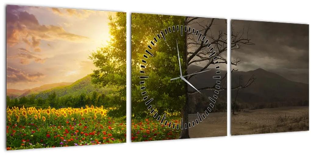 Obraz - Kolobeh života (s hodinami) (90x30 cm)
