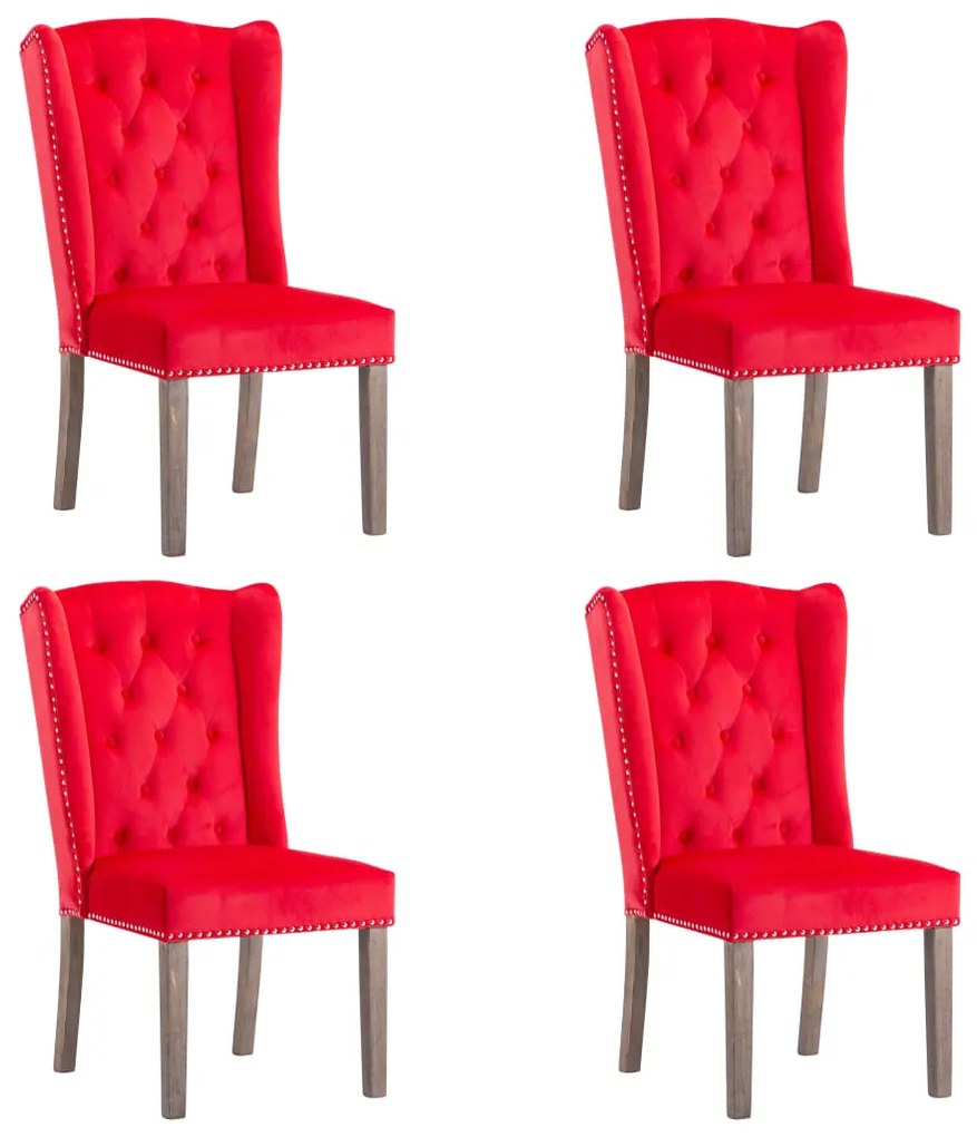 vidaXL Jedálenské stoličky 4 ks červené zamatové