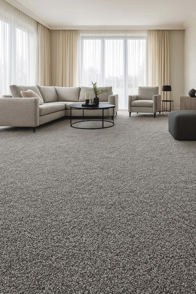 Timzo, Metrážny koberec Bingo 6828, na mieru, šíře 3m,4m,5m, šedá, filc, obývacia izba