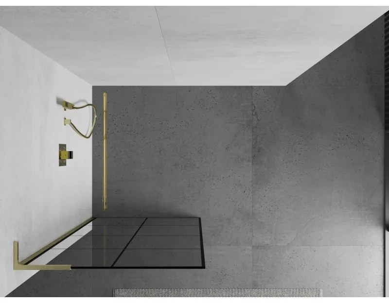 Mexen Kioto L, sprchová zástena Walk-In 80 x 200 cm, 8mm číre sklo čierny vzor, zlatý matný profil, 800-080-103-55-77
