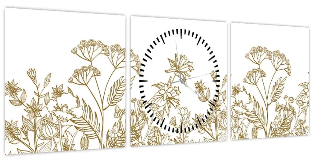 Obraz - Lúčne kvety (s hodinami) (90x30 cm)