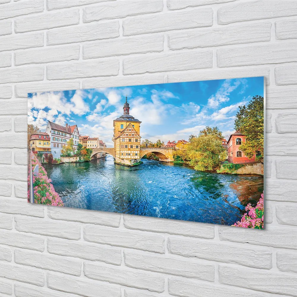 Nástenný panel  Nemecko staré mesto riečny mosty 125x50 cm