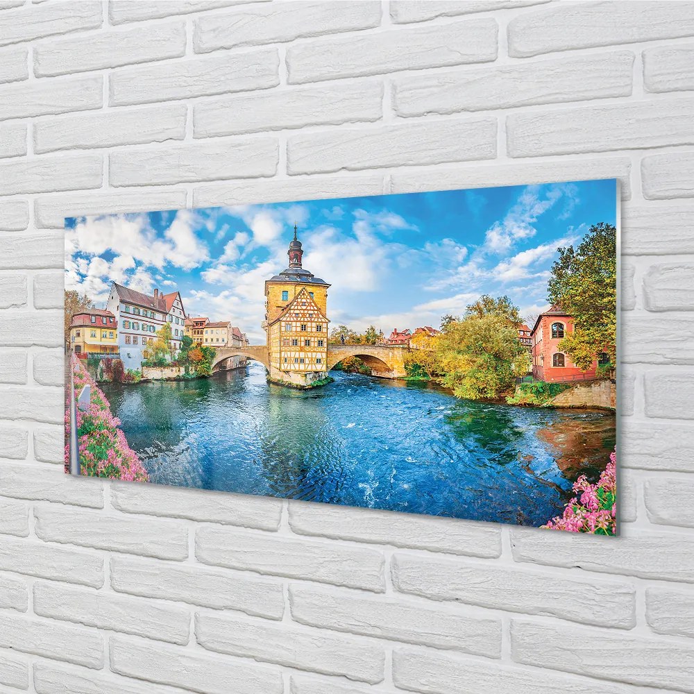 Nástenný panel  Nemecko staré mesto riečny mosty 140x70 cm