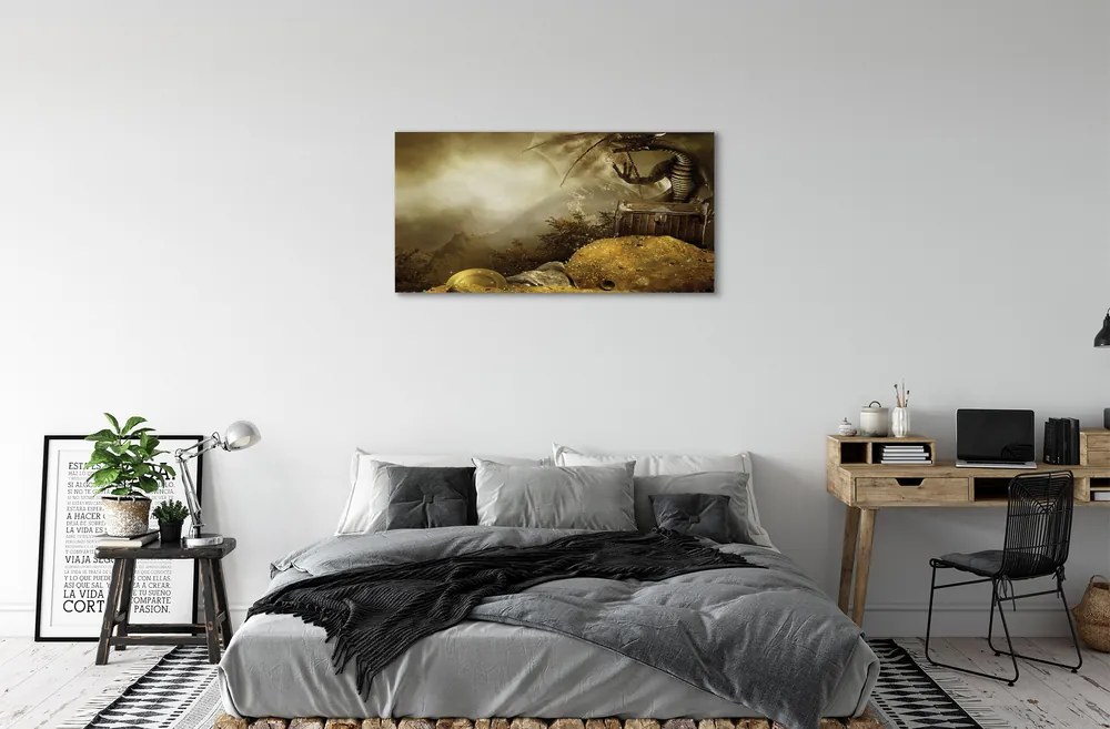 Obraz canvas Dragon horské mraky zlato 125x50 cm