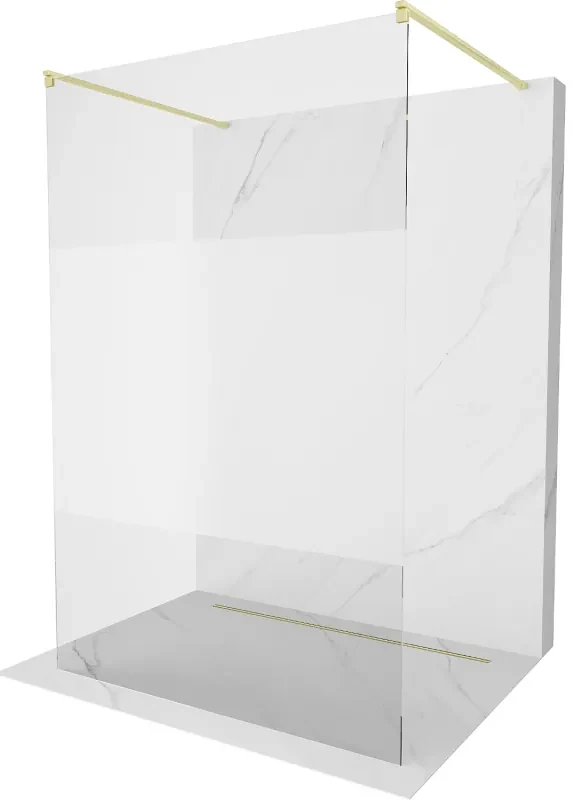 Mexen Kioto, sprchová zástena Walk-In 110 x 200 cm, 8mm číre sklo-námraza, zlatý matný profil, 800-110-002-55-35