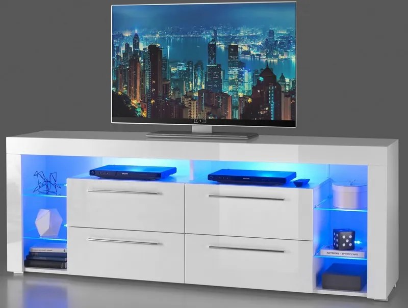 TV stolík Goal 179 cm, biely, s osvetlením