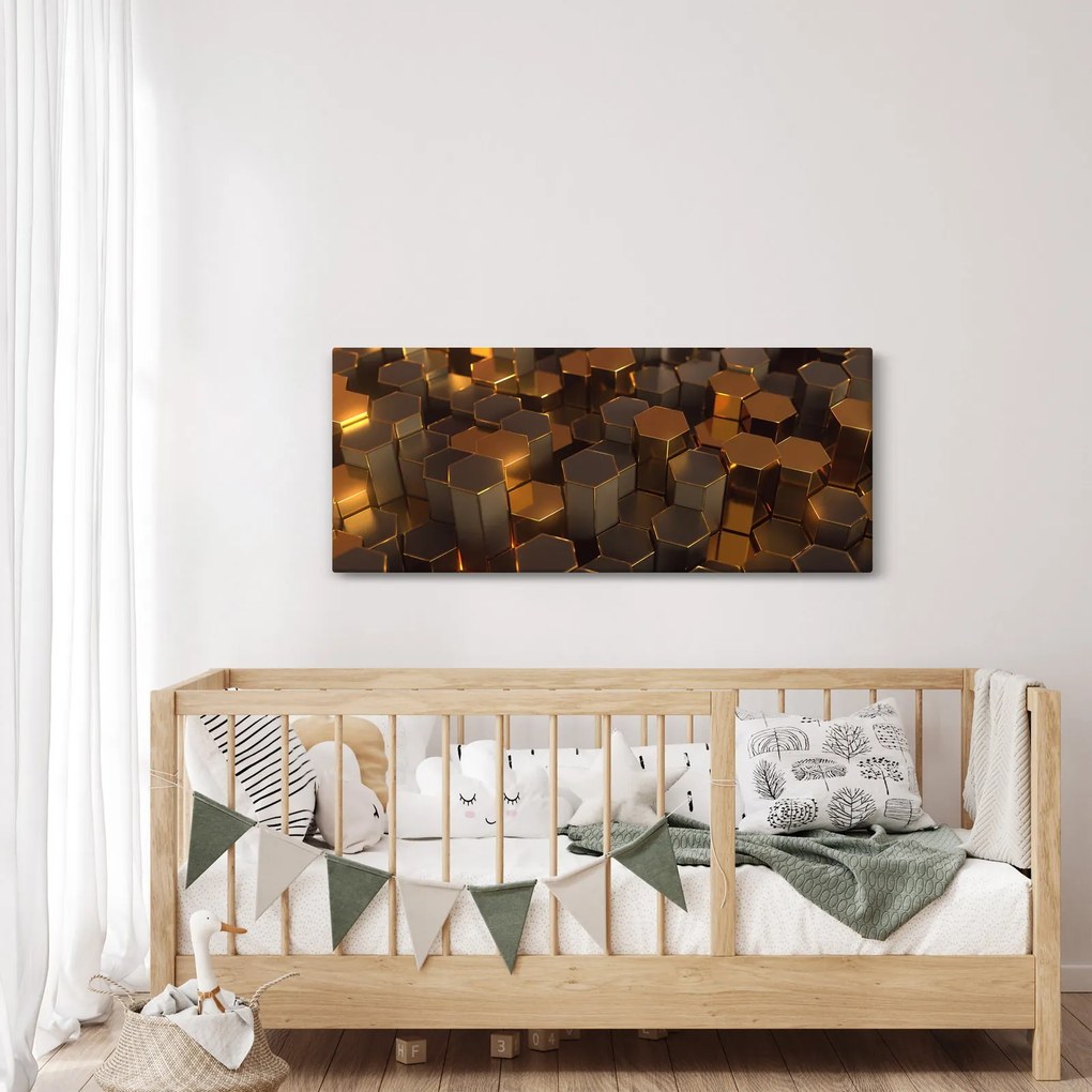Obraz - Bronzové hexagóny (120x50 cm)