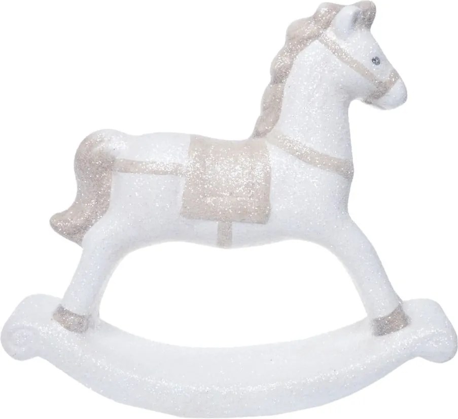 Biely keramický dekoratívny hojdací koník Ewax, výška 18,7 cm