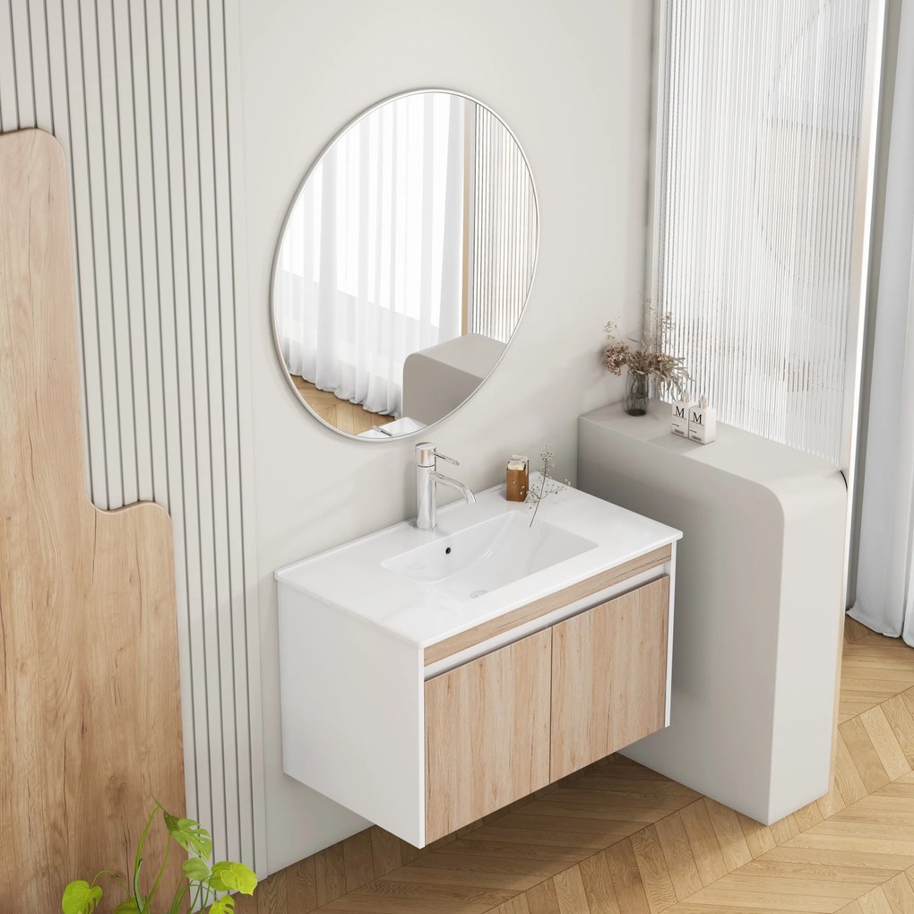 Závesná skrinka pod umývadlo Houseland Morvia 80 cm dub/biela