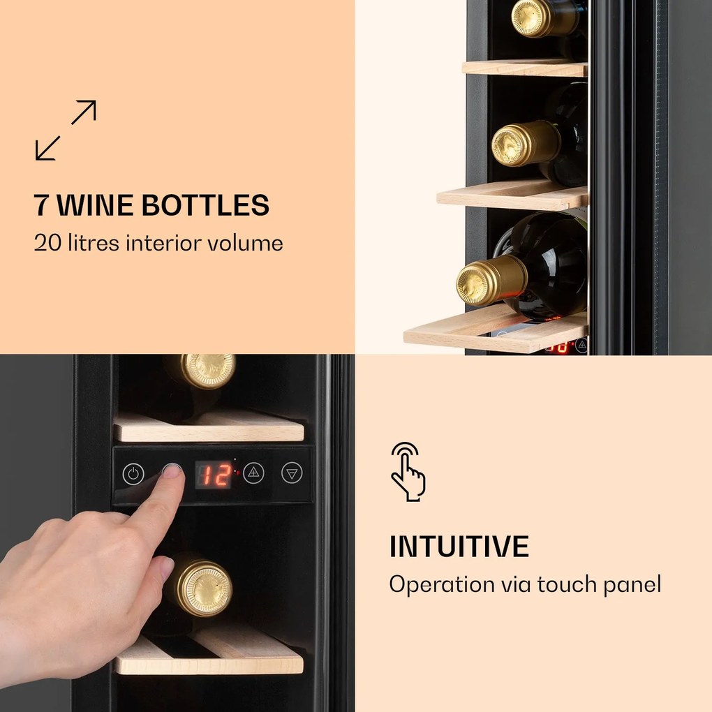 Klarstein Vinovilla 7 built-in Uno Onyx, vstavaná vinotéka, čierne sklo, nehrdzavejúca oceľ