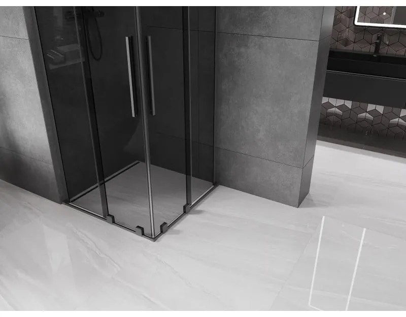 Mexen Velar L Duo, sprchový kút s posuvnými dverami 90 x 90 cm, 8mm šedé sklo, brúsený grafit, 871-090-090-02-43-95
