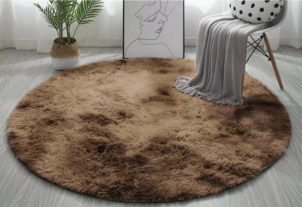 Okrúhly koberec Shaggy Ombre v hnedej farbe – vysoký vlas Rozmer: 80 cm