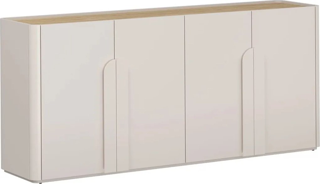 Komoda Amilio 200 cm štvordverová - kašmír / olejovaný dub / úchytky kašmír