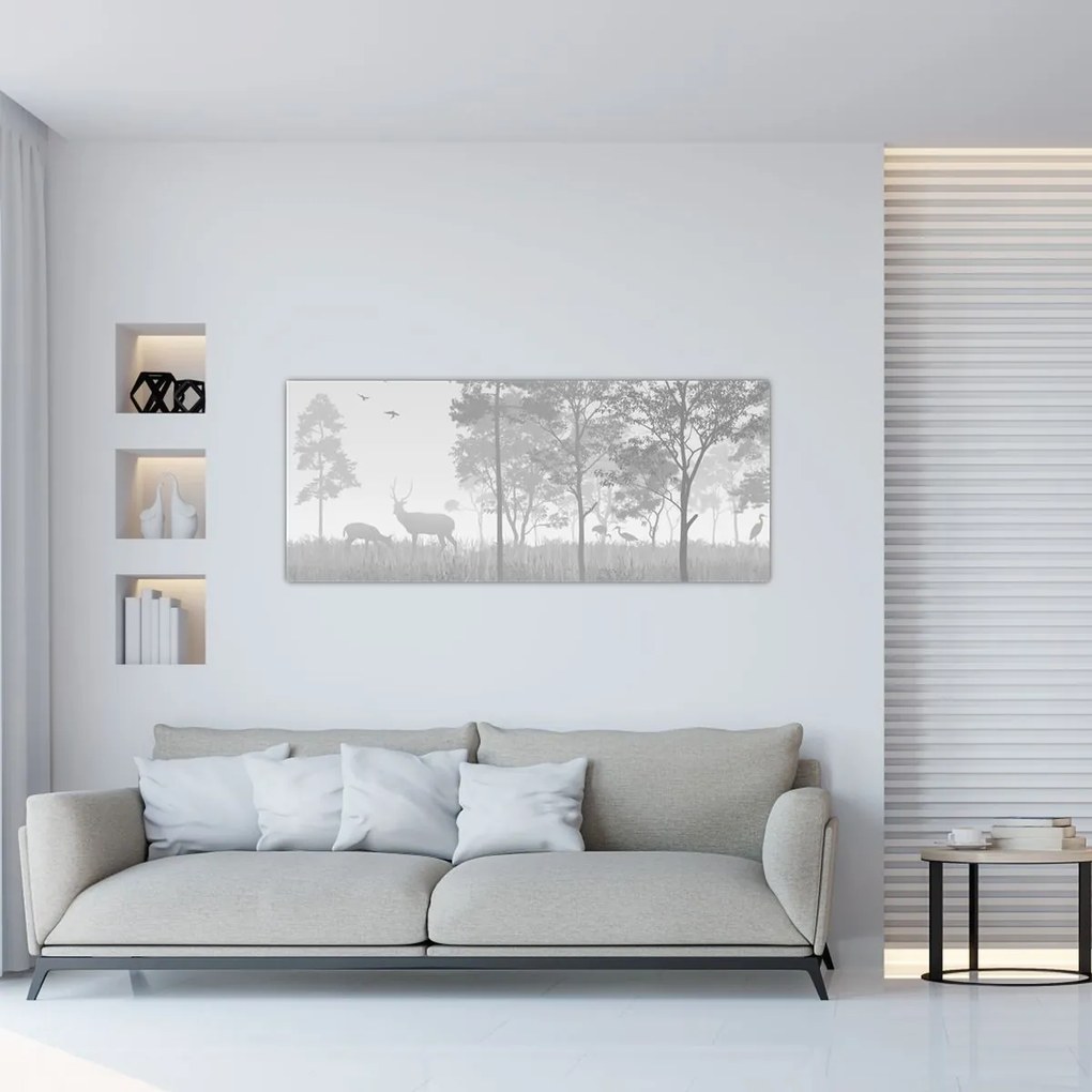 Obraz - Lúka s jeleňami (120x50 cm)
