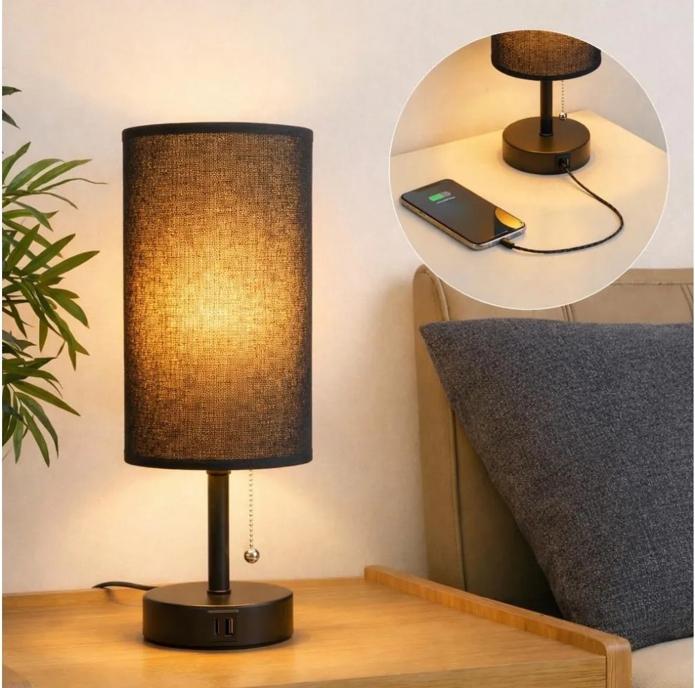 Brilagi - Stolná lampa s USB portom TABLON 1xE27/25W/230V čierna