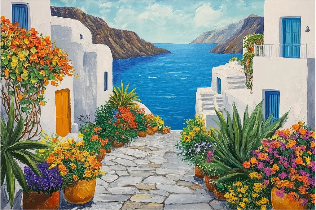 Obraz - Grécka ulička (90x60 cm)