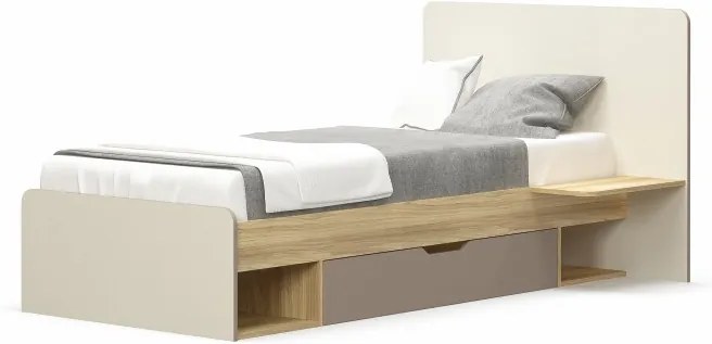 TEMPO KONDELA Lotty 1S/90 jednolôžková posteľ s úložným priestorom dub jačmenný / champagne / cappuccino