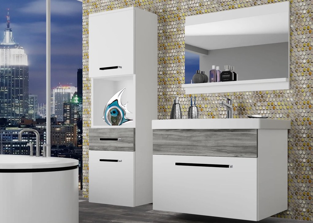 Kúpeľňový nábytok Belini  biely mat / šedý antracit Glamour Wood + umývadlo + zrkadlo  ROD M 3/0/W/WGW/0/ZW