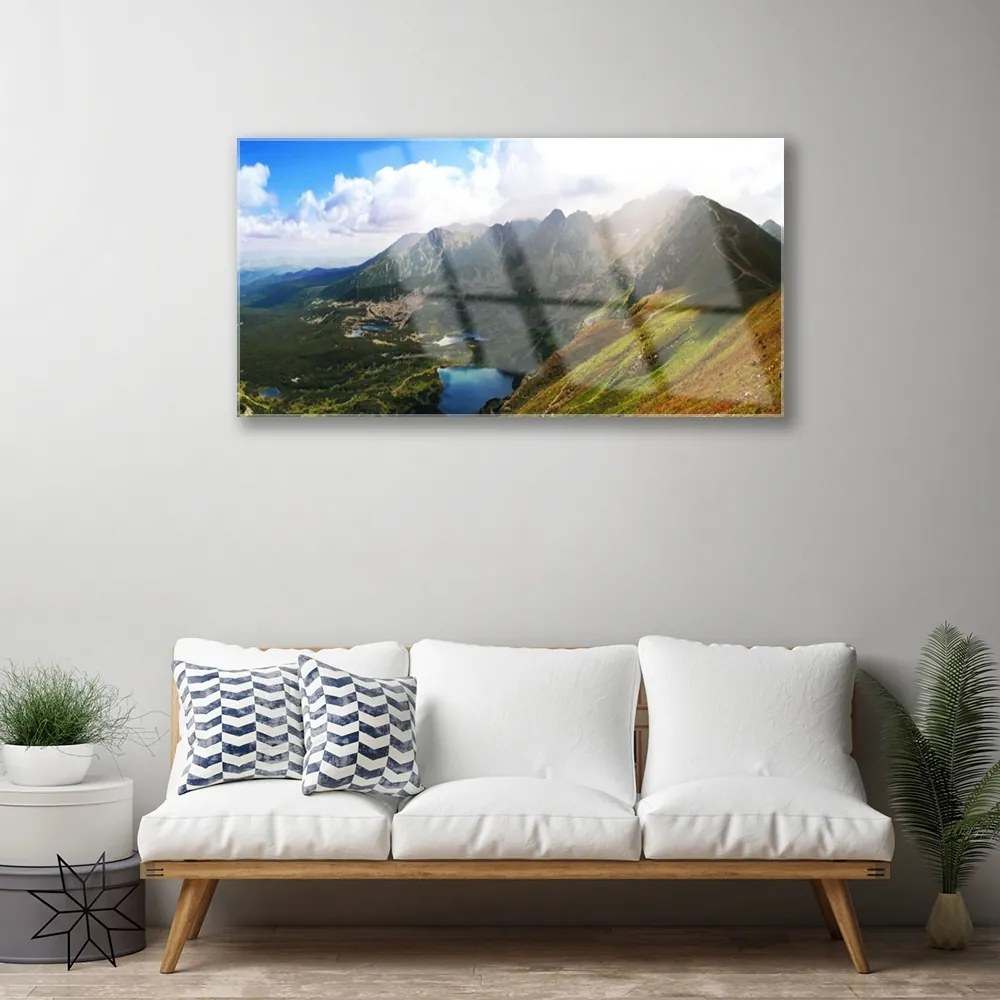 Skleneny obraz Hory lúka príroda 125x50 cm