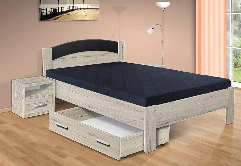 Nabytekmorava Drevená posteľ Jason 200x140 cm farba lamina: biela 113, typ úložného priestoru: úložný priestor - šuplík, typ matraca: matraca 15 cm