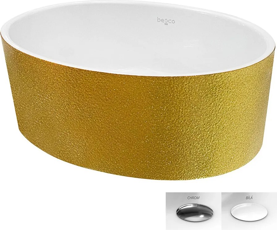 Besco Umývadlo na dosku z liateho mramoru Uniqa Glam Z UM D 46,5x32,5 cm, sifón Click-Clack BESCO-Typ výpuste: Click-Clack, chróm, BESCO-Rozmery: 46,…