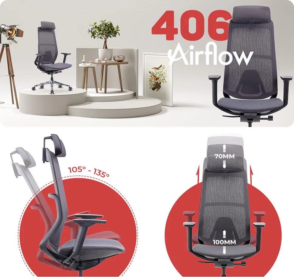 Ergonomická sieťovaná kancelárska stolička MOSH Airflow 406 – béžová