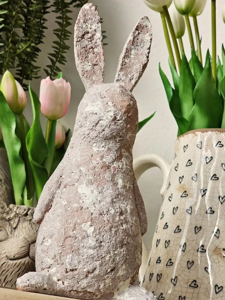 Béžová antik dekorácia socha králik - 11*11*26 cm