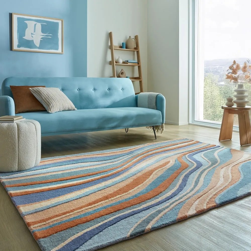 Modrý ručne tkaný vlnený koberec 160x230 cm Abstract Flow – Flair Rugs