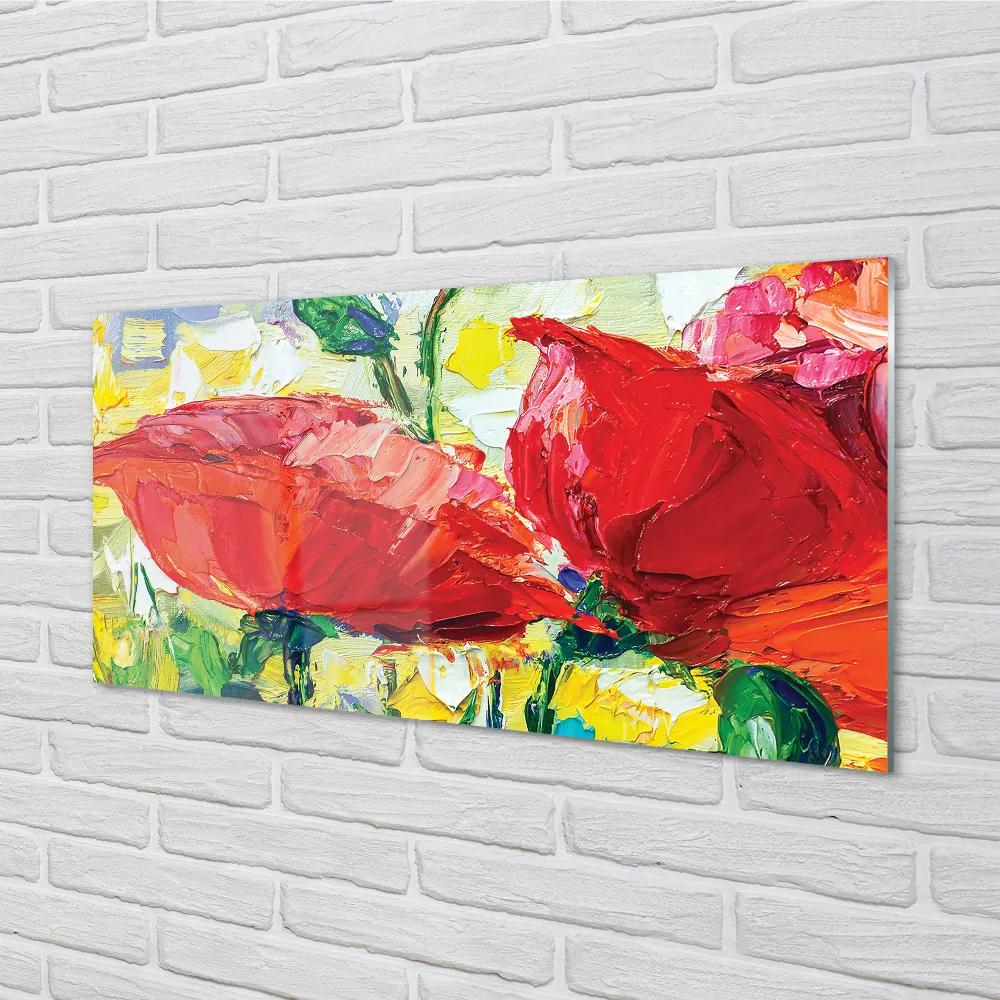 Nástenný panel  červené kvety 125x50 cm