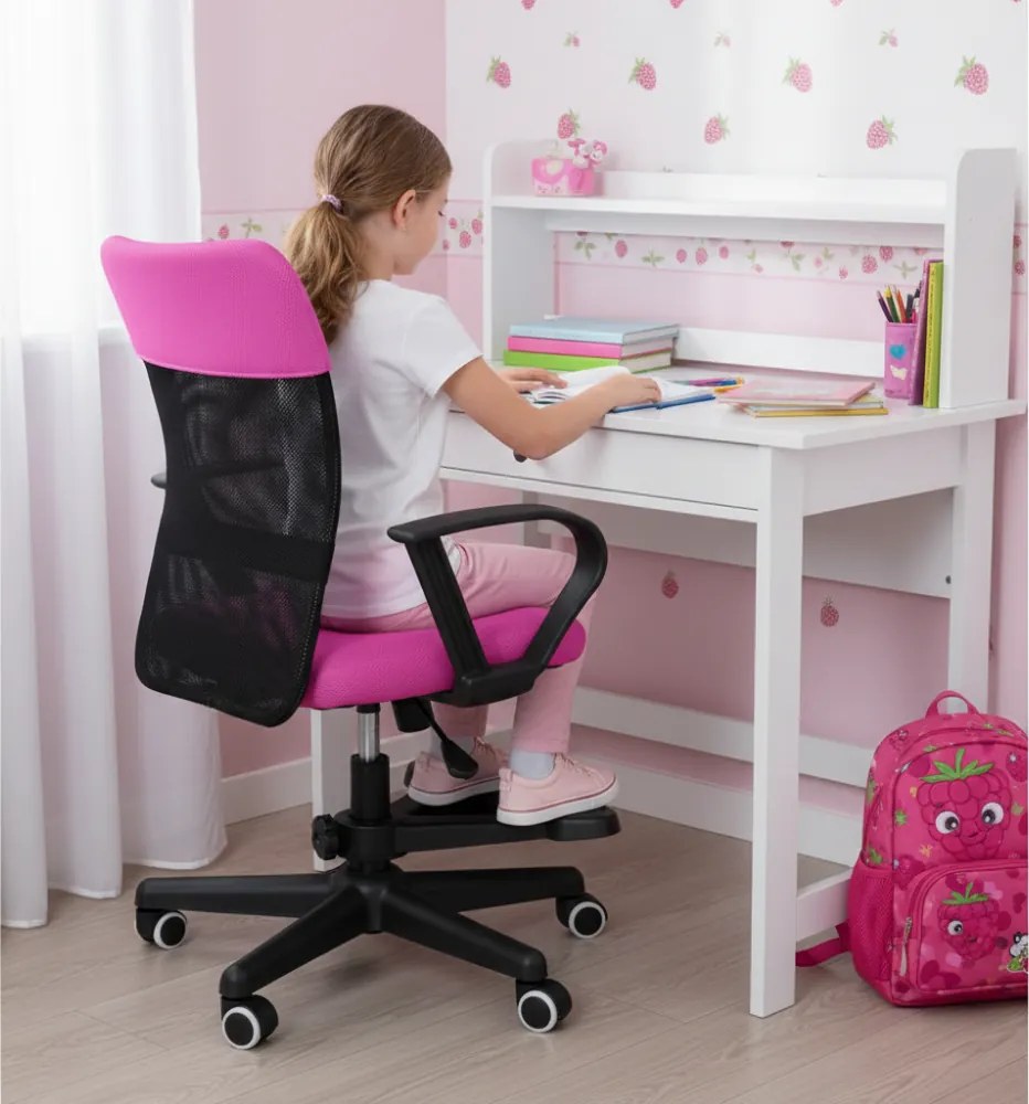 Detská stolička Neoseat MONKEY s podnožou — látka, čierna / ružová