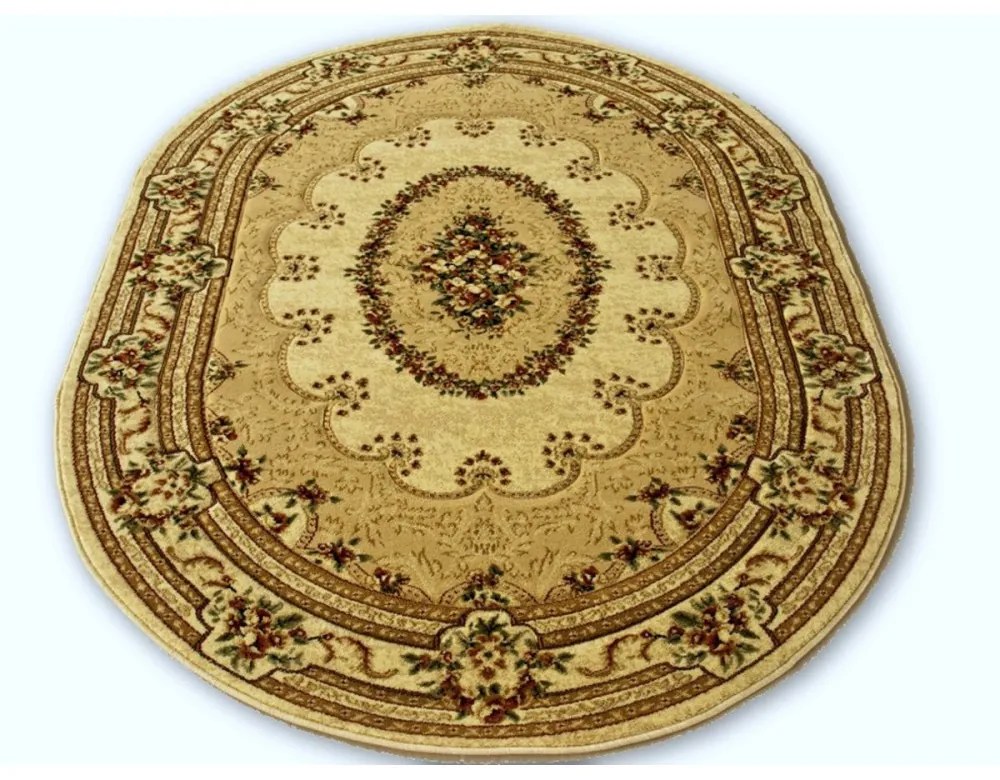 Kusový koberec klasický vzor béžový ovál, Velikosti 140x190cm