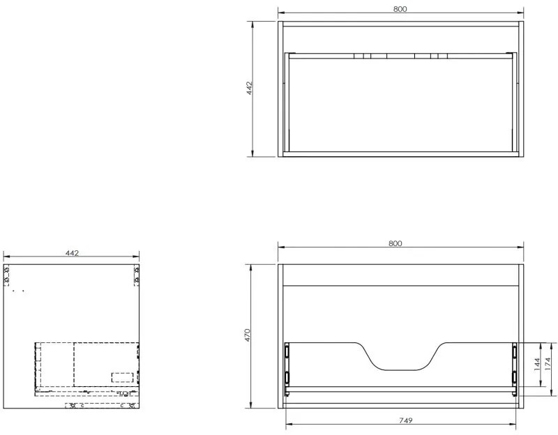 Mexen Box-A, závesná skrinka 80 cm, 1 zásuvka, grafitová matná, 91AX0-0800-470-1-66