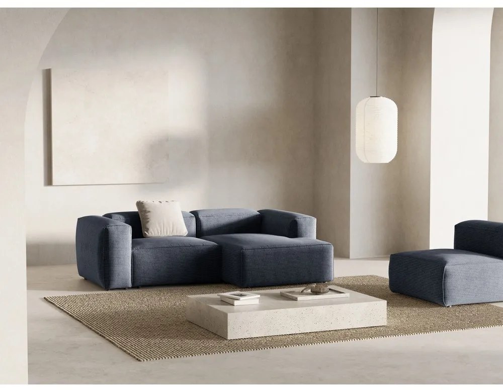 Sivomodrá menčestrová rohová pohovka (pravý roh/s leňoškou) Bergano – Cosmopolitan Design