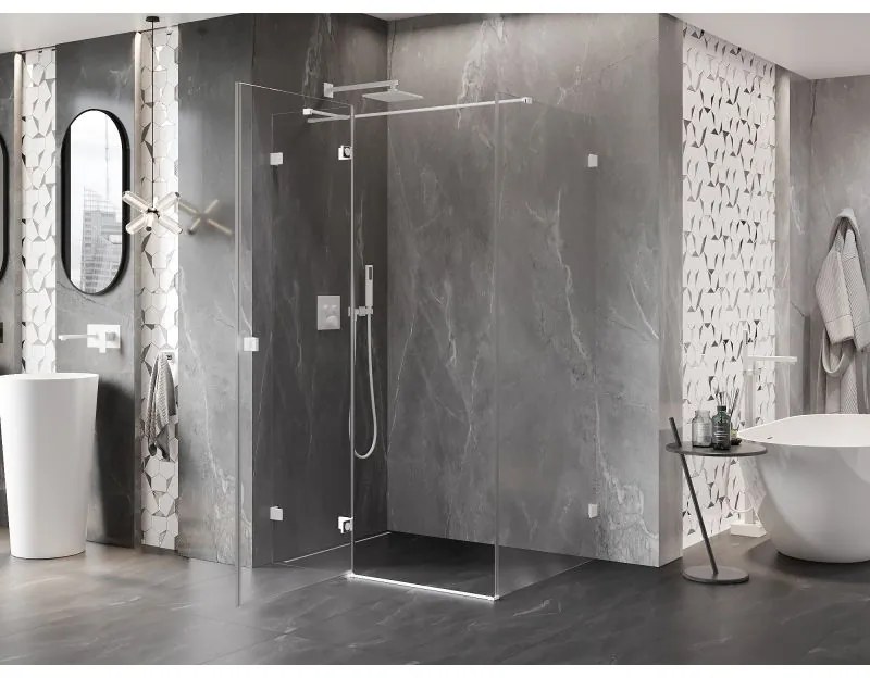 Mexen Lunar T, sklápací sprchový kút ľavý 135 x 100 cm, 8mm číre sklo, biely profil, 834T-135-100-20-00-L