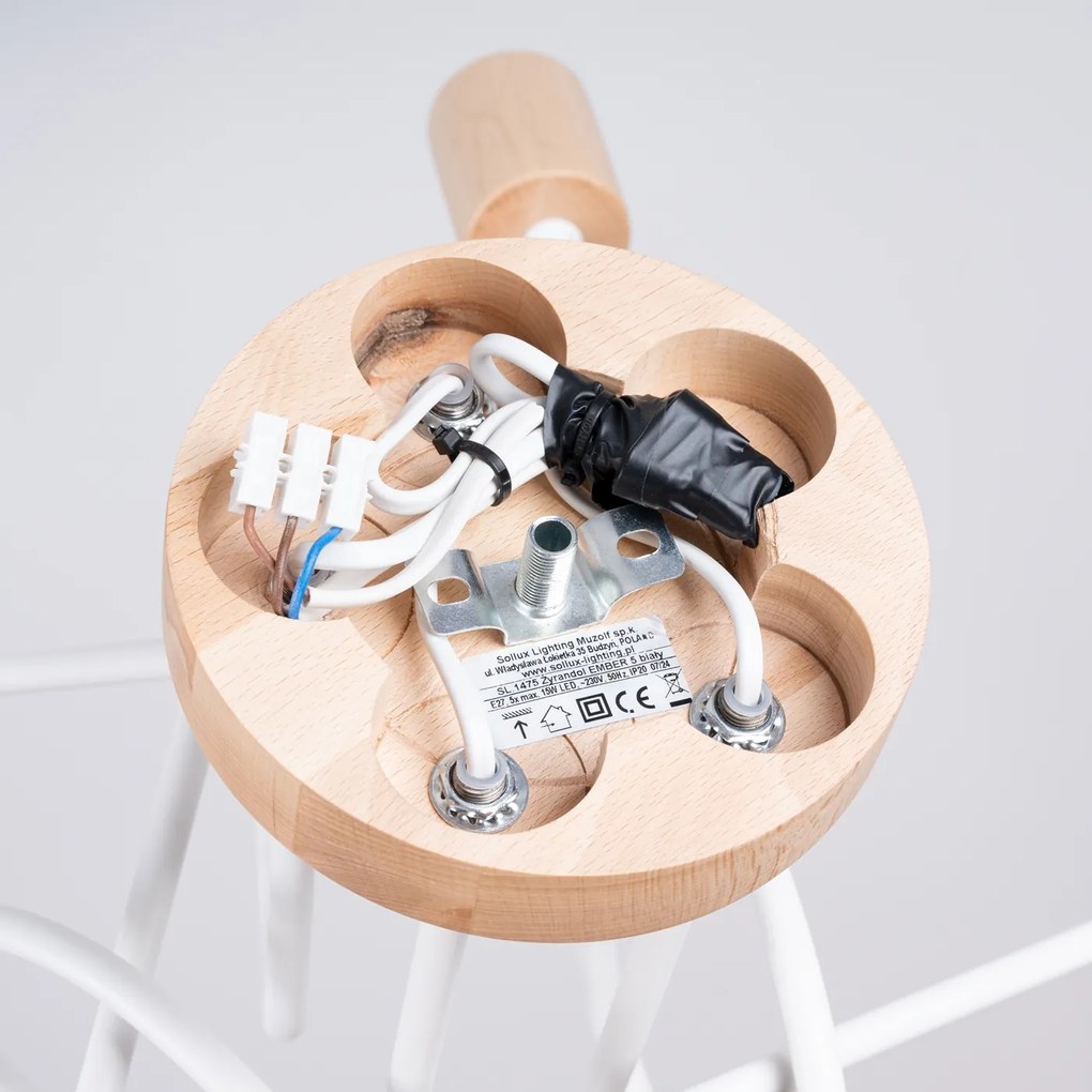 Stropné svietidlo Ember 5, drevené telo svietidla, w