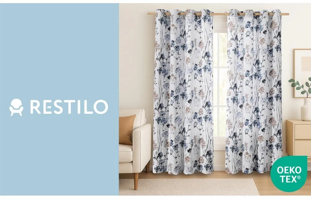 Biely/svetlomodrý dimout záves 135x250 cm Solkone – Restilo