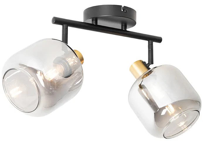 Stropné bodové svetlo čierne so zlatom s dymovým sklom 2-svetlo - Zuzanna